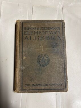 Hopkins & Underwood's Elementary Algebra - Brown Cloth Hardcover